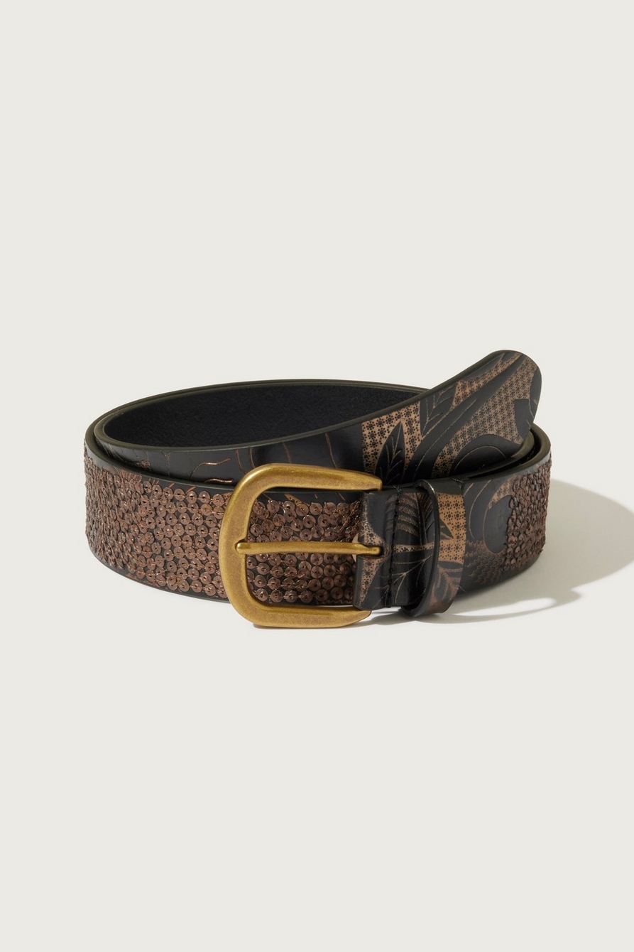 leather shimmer sequin belt